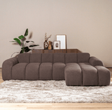 Banken-Hoekbank met lounge zacht bruin bouclé stof - strepen - rechts - Brix-Dimehouse
