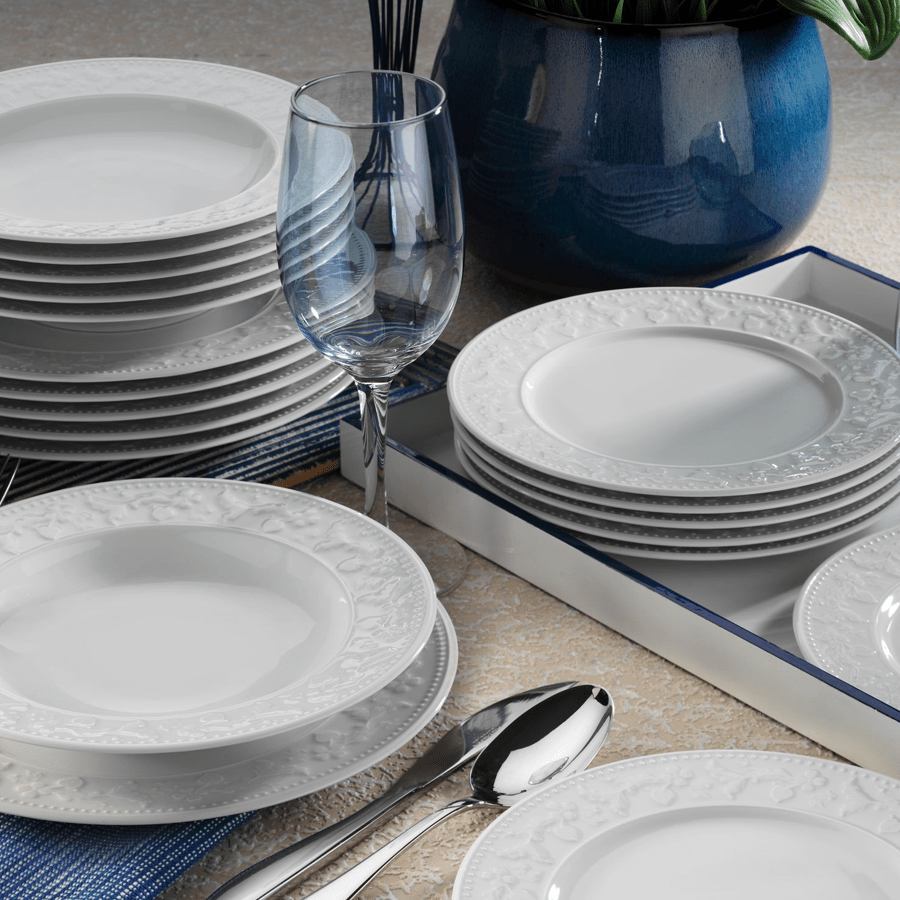 Dinner Set (24 Pieces) - Servies set porselein - 24 delig - Elegant wit - Chique - Dimehouse