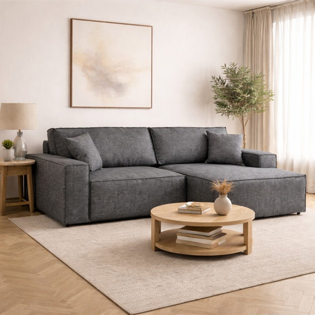 Banken - Slaapbank Antraciet stof - met opbergruimte - Rechts - 260 x 170 cm - Pirlo - Dimehouse