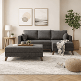 Banken - Slaapbank antraciet stof - hoekbank inclusief hocker - Rechts - Bella - Dimehouse