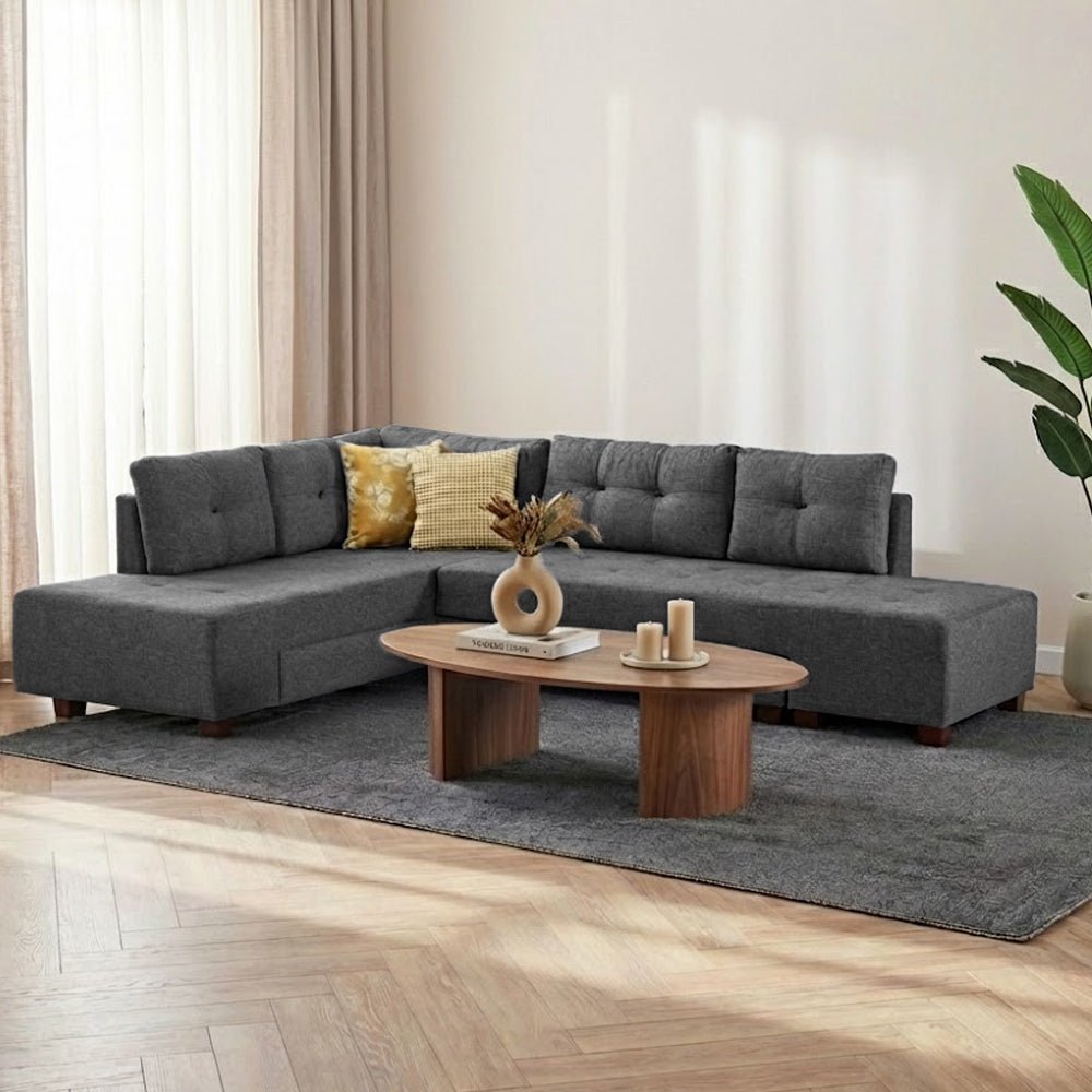 Slaapbank antraciet stof -  XL 280x206 cm - met wielen - Links - Manama