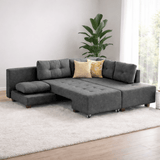 Slaapbank antraciet stof -  XL 280x206 cm - met wielen - Rechts - Manama
