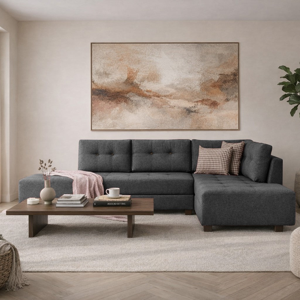 Slaapbank antraciet stof -  XL 280x206 cm - met wielen - Rechts - Manama