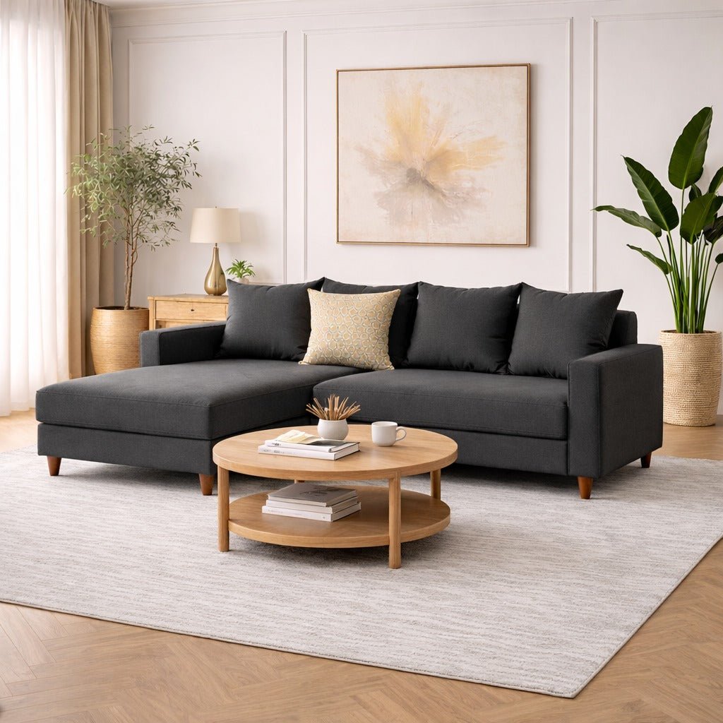 Slaapbank antraciet stof -  hoekbank - compact 215 x 150 cm - Links - Aydam
