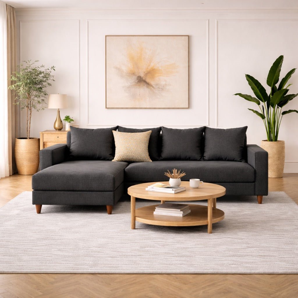 Slaapbank antraciet stof -  hoekbank - compact 215 x 150 cm - Links - Aydam