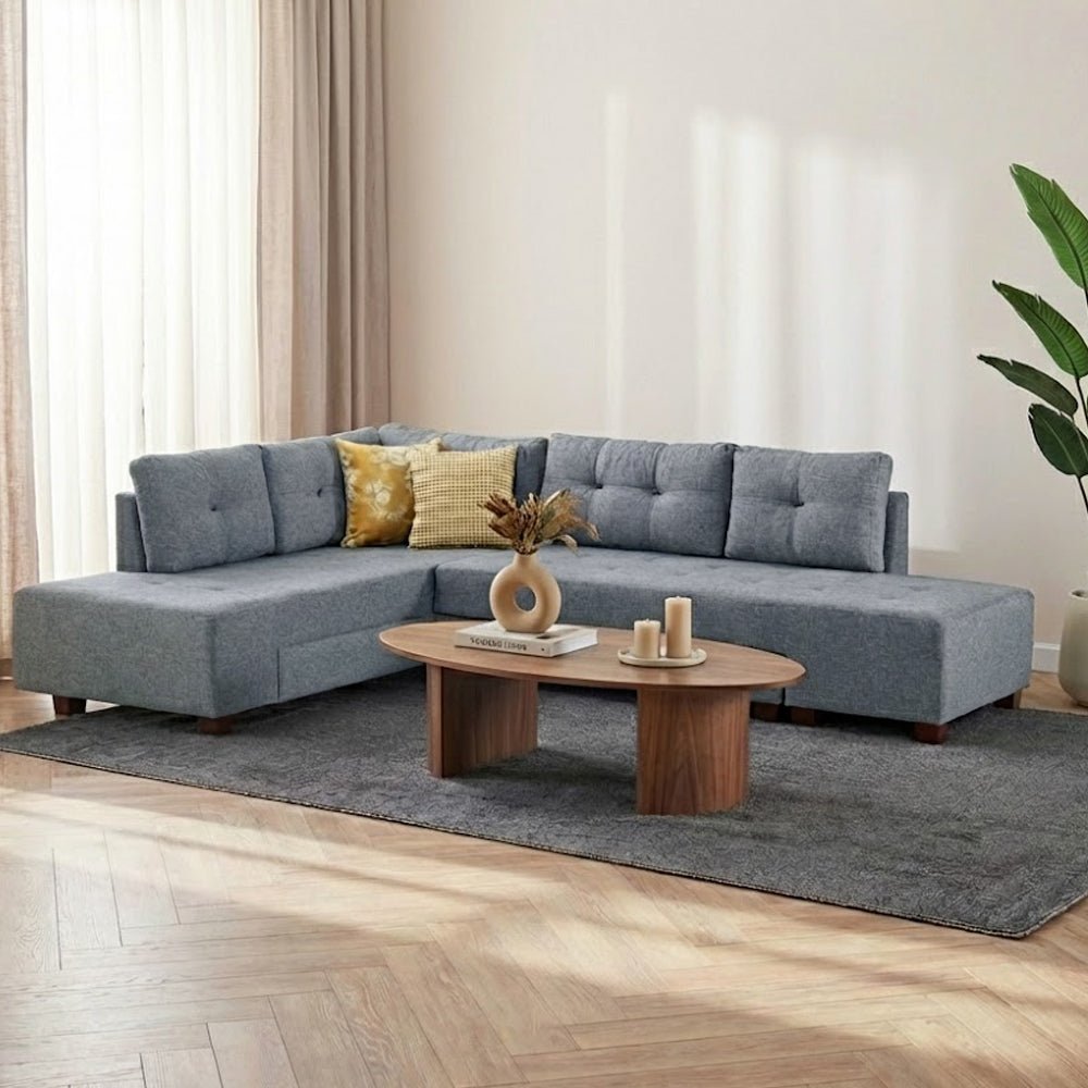 Slaapbank lichtblauw stof -  XL 280x206 cm - met wielen - Links - Manama