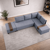 Banken - Slaapbank blauw stof - XXL 280 x 210 - Rechts - Fly - Dimehouse