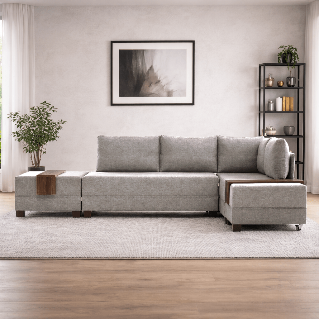 Slaapbank champagne stof - XXL 280 x 210 - Rechts - Fly