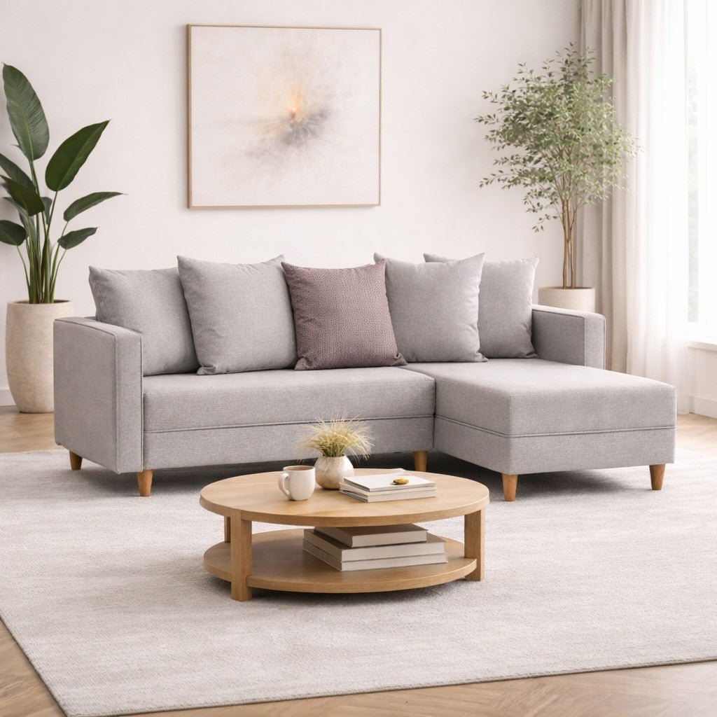 Slaapbank champagne stof -  hoekbank - compact 215 x 150 cm - Rechts - Aydam