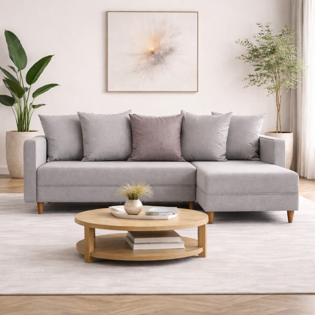 Slaapbank champagne stof -  hoekbank - compact 215 x 150 cm - Rechts - Aydam