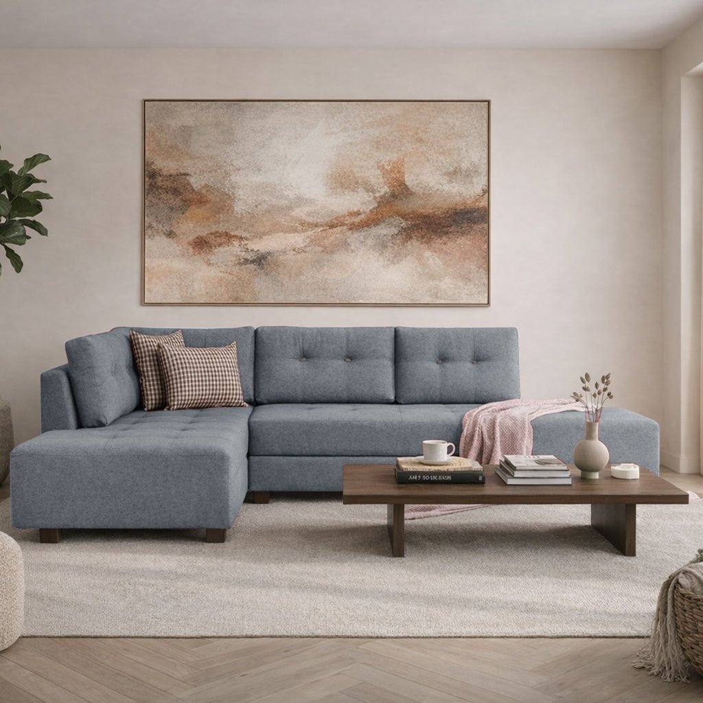 Slaapbank lichtblauw stof -  XL 280x206 cm - met wielen - Links - Manama