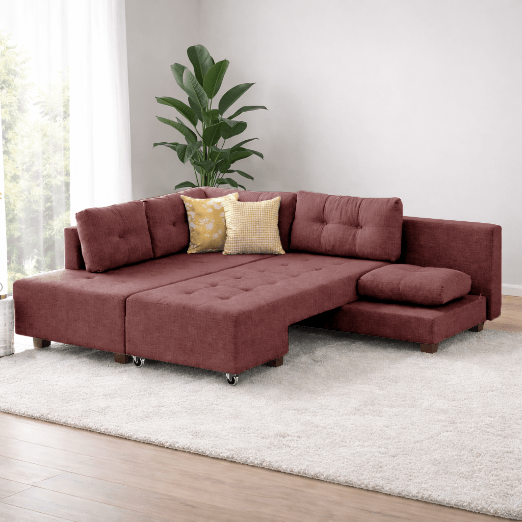 Banken - Slaapbank rood stof - XL 280x206 cm - met wielen - Links - Manama - Dimehouse