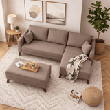 Slaapbank taupe stof - hoekbank inclusief hocker - Rechts - Bella