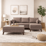 Slaapbank taupe stof - hoekbank inclusief hocker - Rechts - Bella
