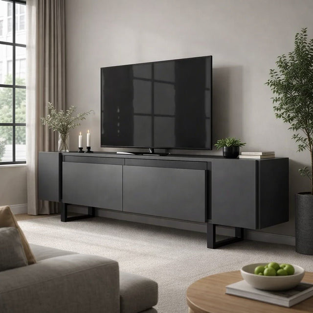 TV Meubels - TV Meubel Antraciet Yildiz 180x50x30 - Zwart Frame - Dimehouse