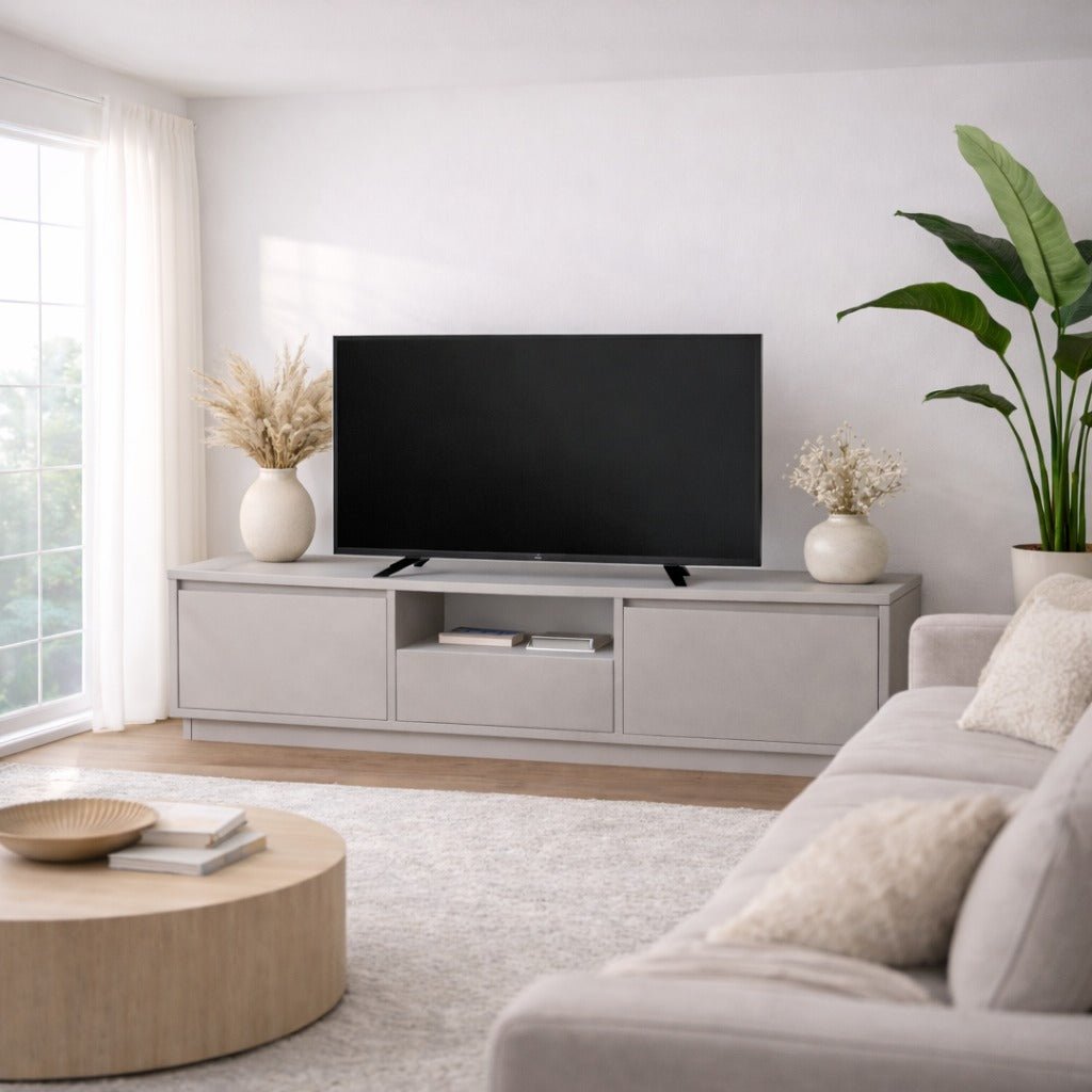 TV Meubel Grijs Melamine - drie kastjes - 160x42x29,5 cm - Flare