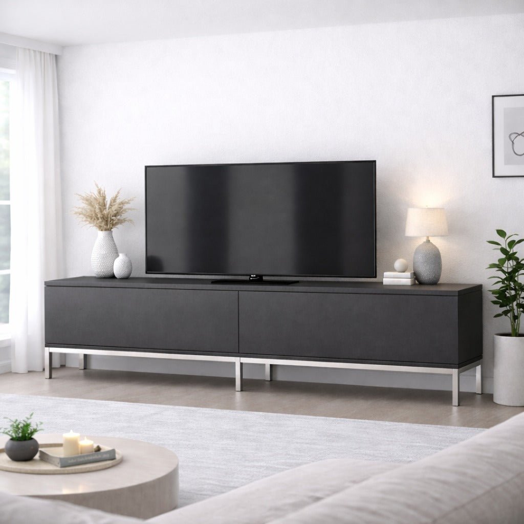 TV Meubels - TV Meubel Lord Antraciet Zilver Melamine 180x47x30 cm - Dimehouse
