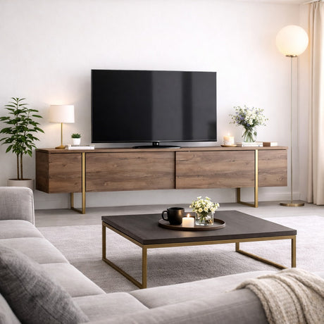 TV Meubel Luxe Walnoot Goud Melamine 180x50x30 cm