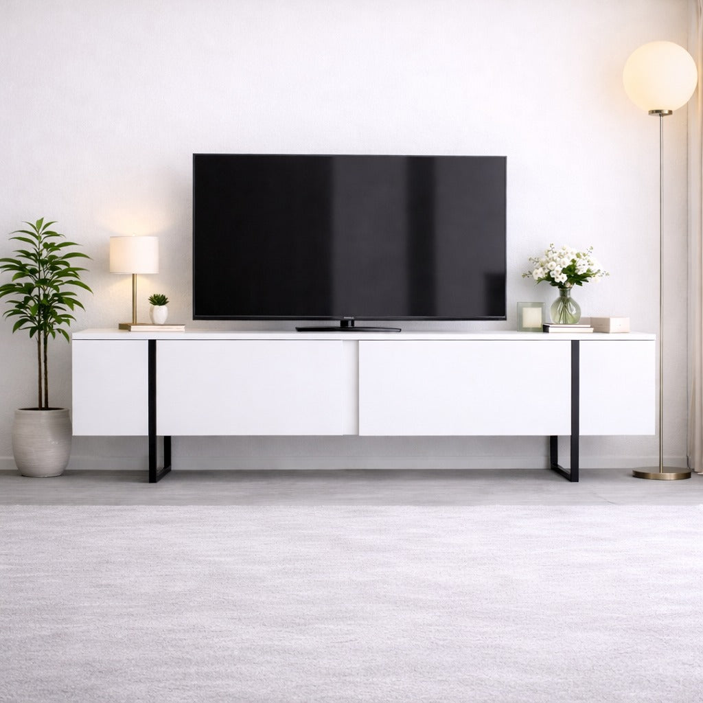 TV Meubel Luxe Wit Zwart Melamine 180x50x30 cm