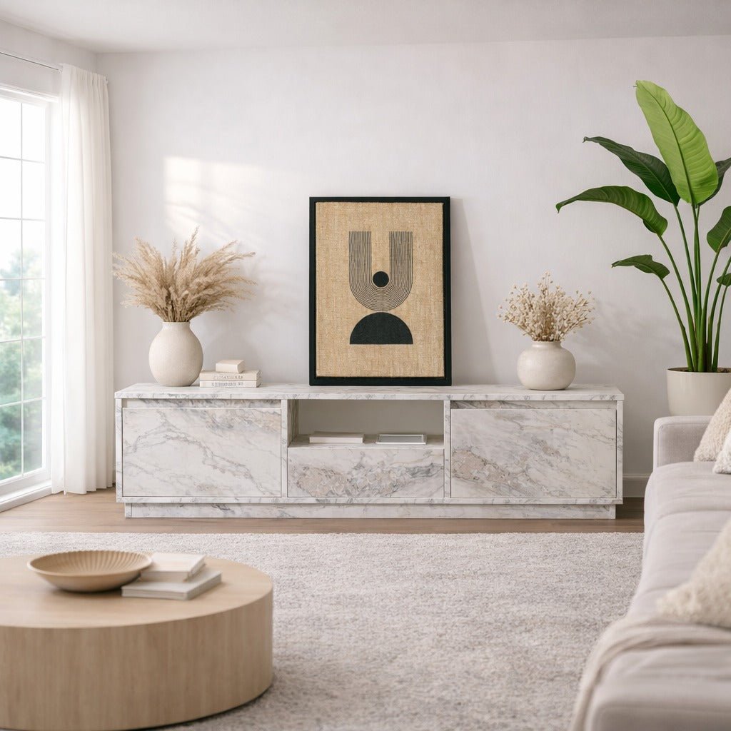 TV Meubel Marmer Melamine - drie kastjes - 160x42x29,5 cm - Flare