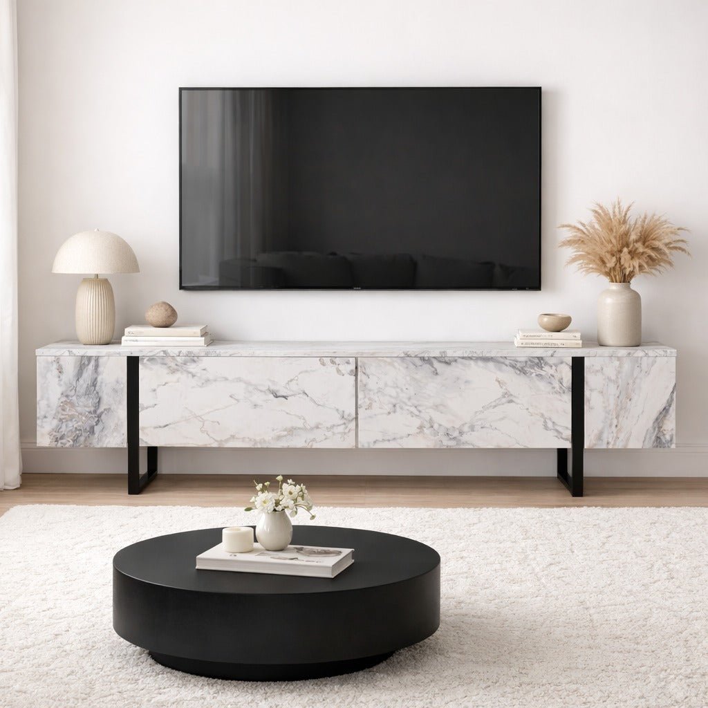 TV Meubels - TV Meubel Marmer Melamine Zwart Frame Blitz 50x180x29,5 cm - Dimehouse