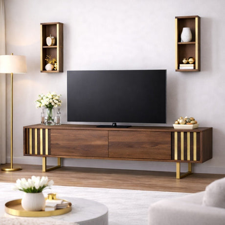 TV Meubel Set Gold Line Walnoot Zwart Melamine 180x48x30 cm