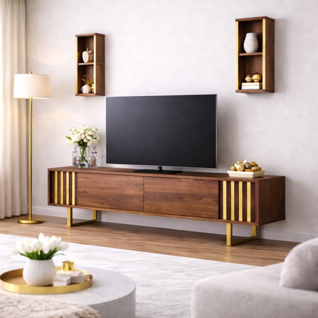 TV Meubel Set Gold Line Walnoot Zwart Melamine 180x48x30 cm