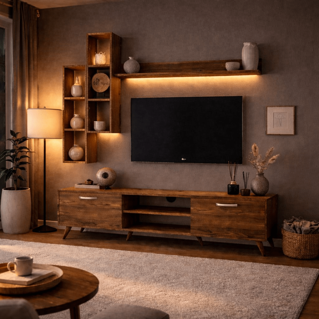 TV Meubel Set Iona Walnoot Melamine 180x48,6x35 cm