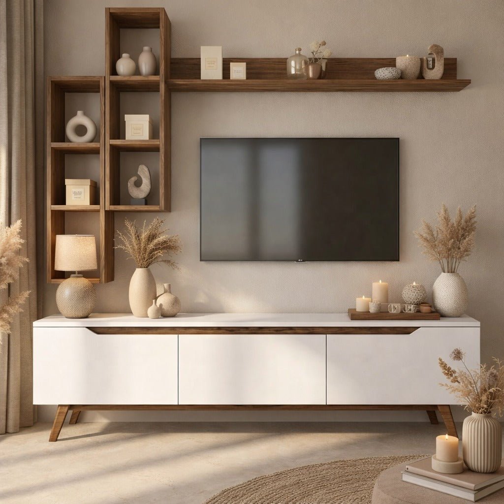 TV Meubel Set Iona Wit Donker Walnoot Melamine 180x48,6x35 cm