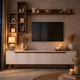 TV Meubel Set Iona Wit Donker Walnoot Melamine 180x48,6x35 cm