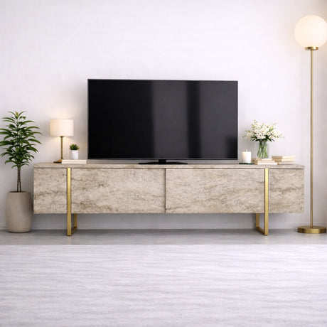 TV Meubel Travertijn Luxe 180x50x30 - Gouden Frame