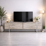 TV Meubels - TV Meubel Travertin Luxe 180x50x30 - Zilver Frame - Dimehouse