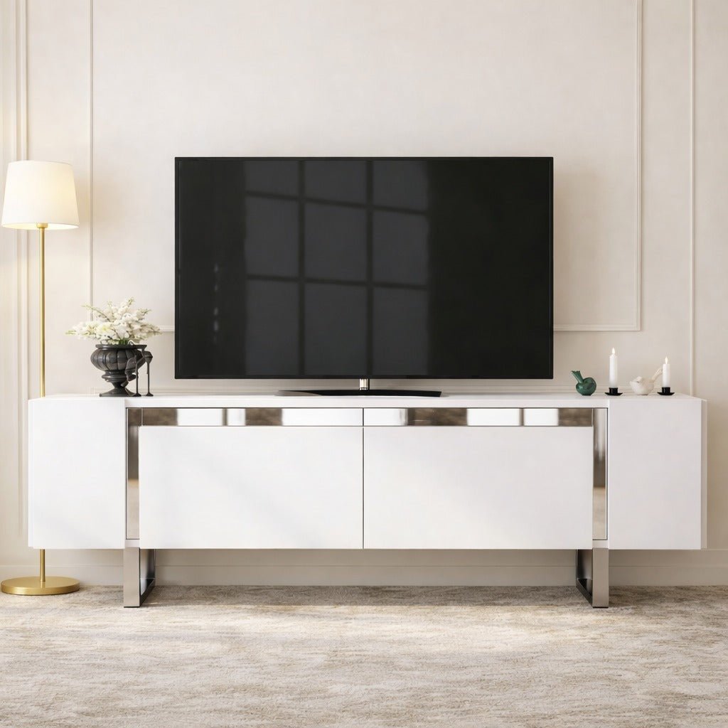TV Meubel Wit Yildiz 180x50x30 - Zilver Frame