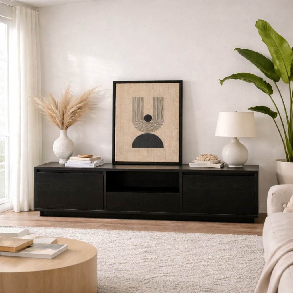 TV Meubel Zwart Melamine - drie kastjes - 160x42x29,5 cm - Flare