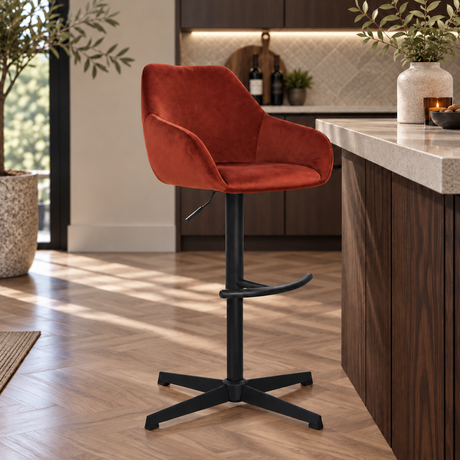 Venom Barkruk Copper Velvet - Verstelbare Draaibare Barstoel met Armleuning