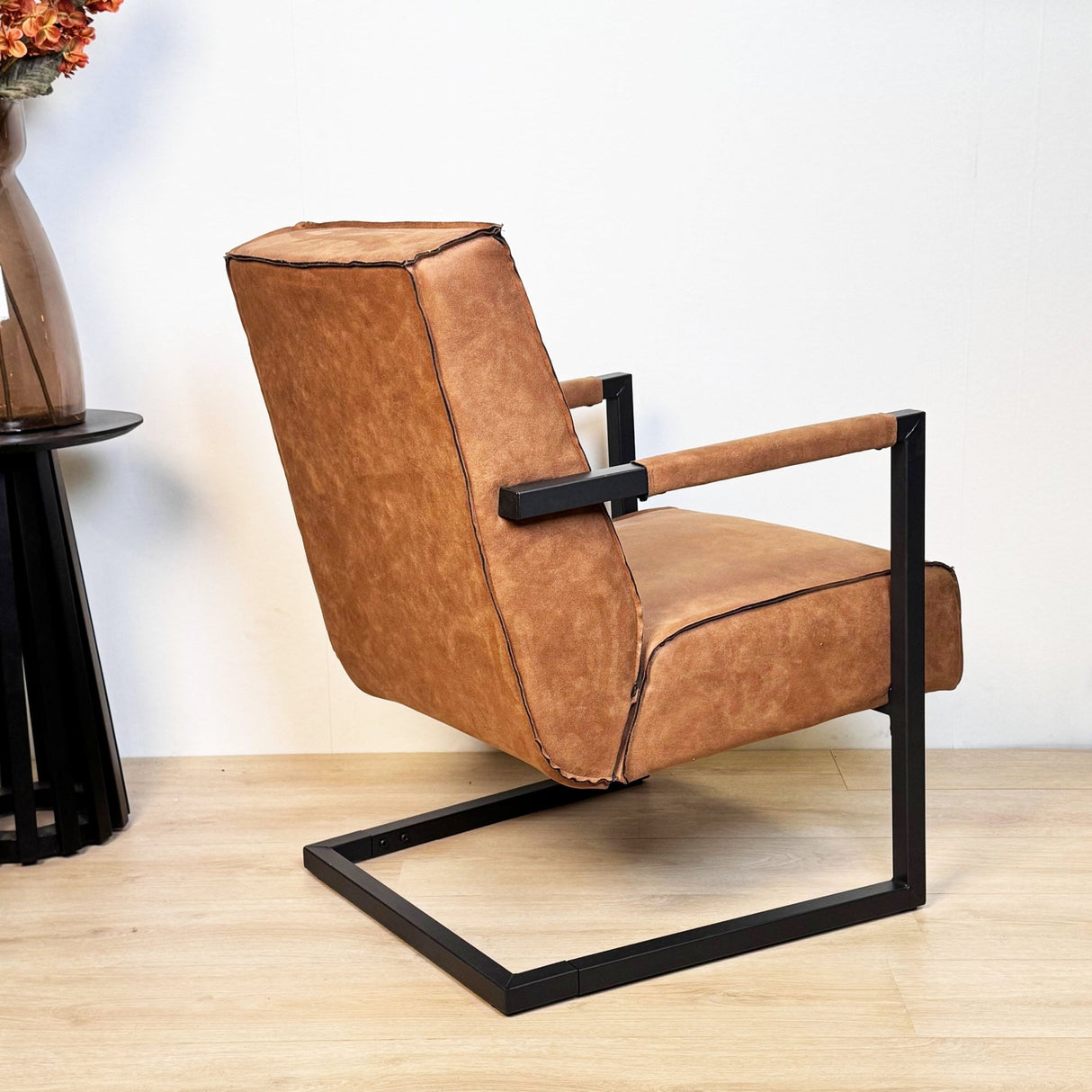 Industriële leren fauteuil cognac Tiger