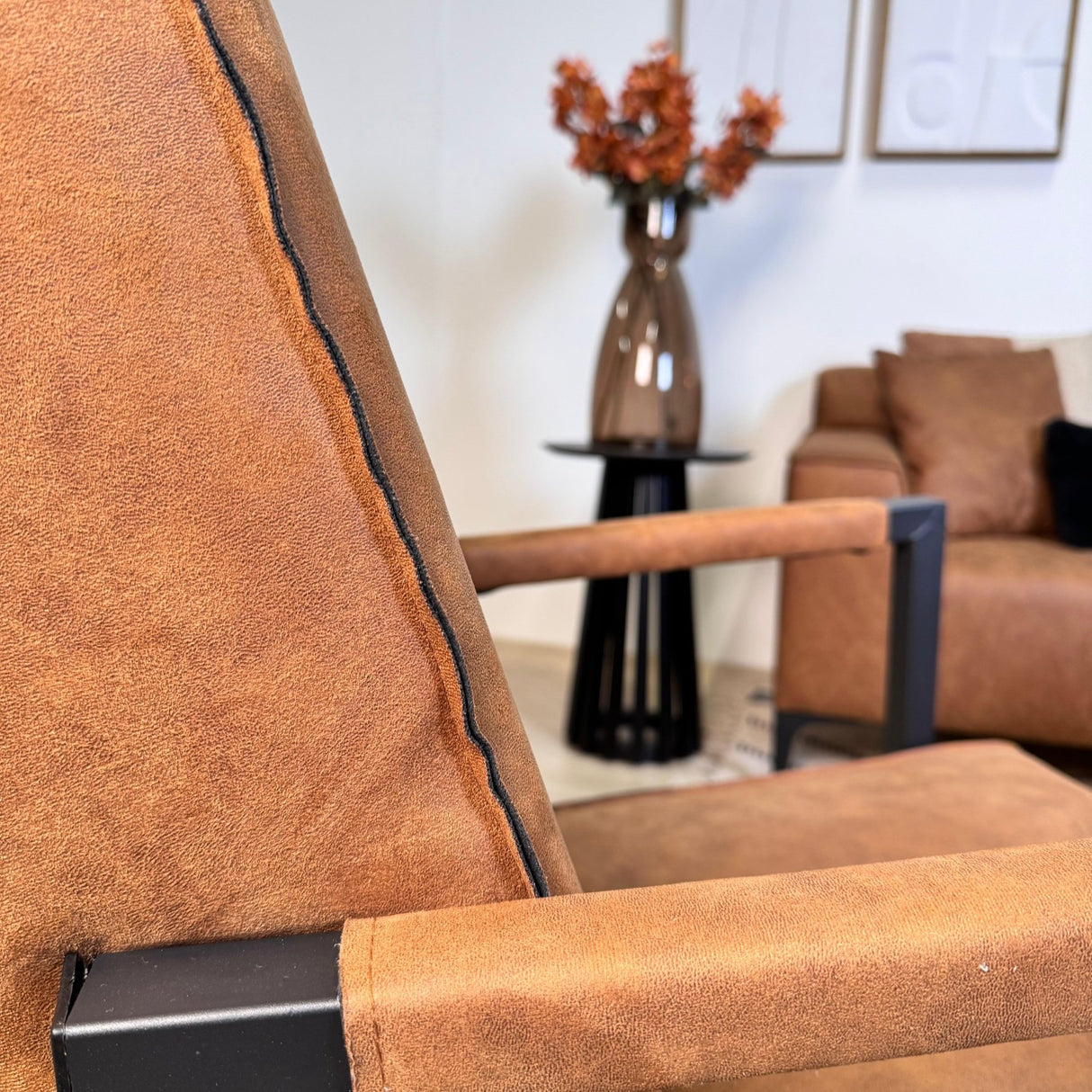 Industriële leren fauteuil cognac Tiger