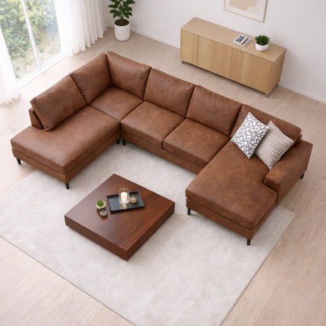 U-bank Hoekbank Cognac Stof 314x200 cm - Links - Porto
