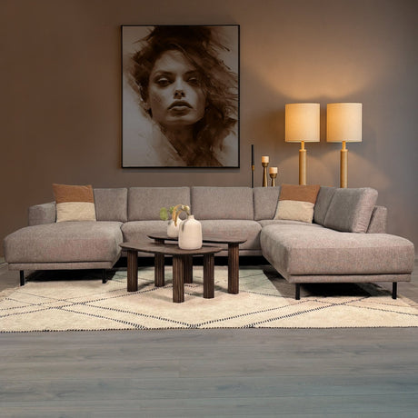 Moderne U-Bank Hoekbank Rechts Taupe Stof Aniko 310x197x78 cm