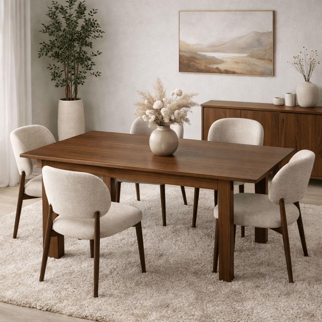 Eettafels - Uitschuifbare eettafel walnoot melamine - Japandi - 130 - 170 cm - Otis - Dimehouse