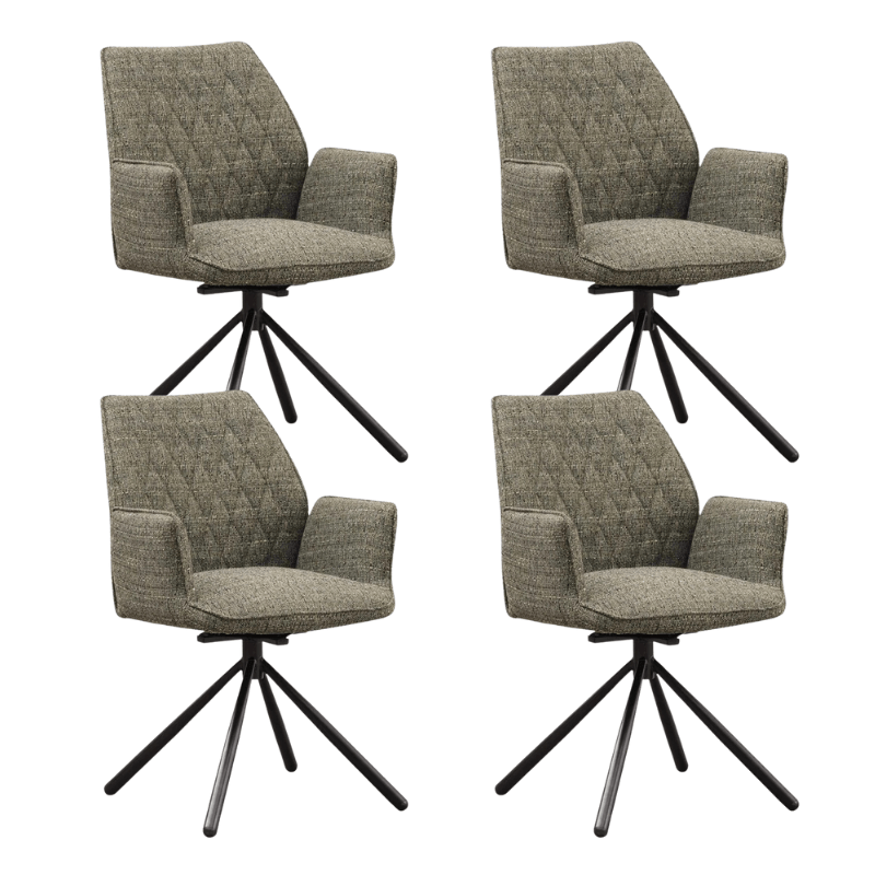 Set van 4 Draaibare Eetkamerstoelen Novan Groen Chenille – 180° Draaibaar