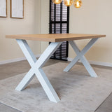 Dining table Lenzo rustic oak x-leg white