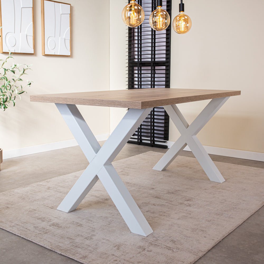 Dining table Lenzo Robson oak x-leg white