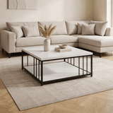 Salontafels - Vierkante Salontafel Wit Zenn 90x90 - Zwart Frame - Dimehouse