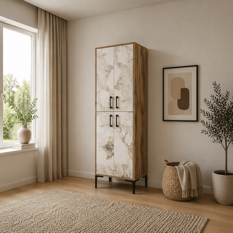 Wandkast Walnoot Wit Marmer Melamine 200x60x35 cm - Berlin