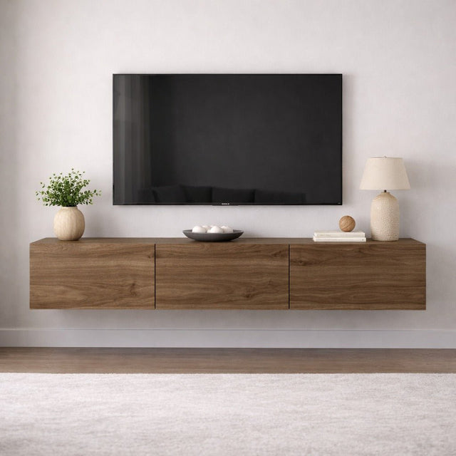 TV Meubels - Zwevend TV Meubel Walnoot Melamine - 150x30 cm - West - Dimehouse