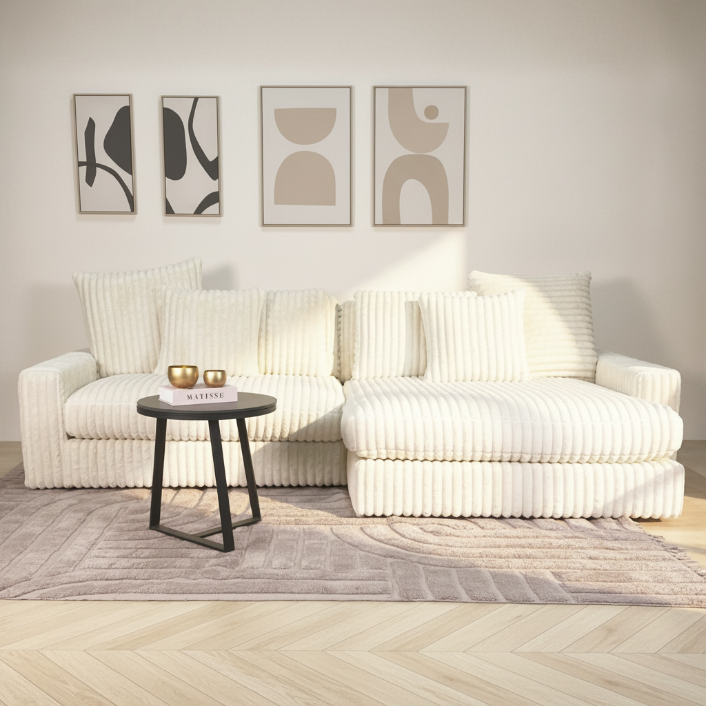 3-zits hoekbank XXL Beige Ribstof plofbank Nia