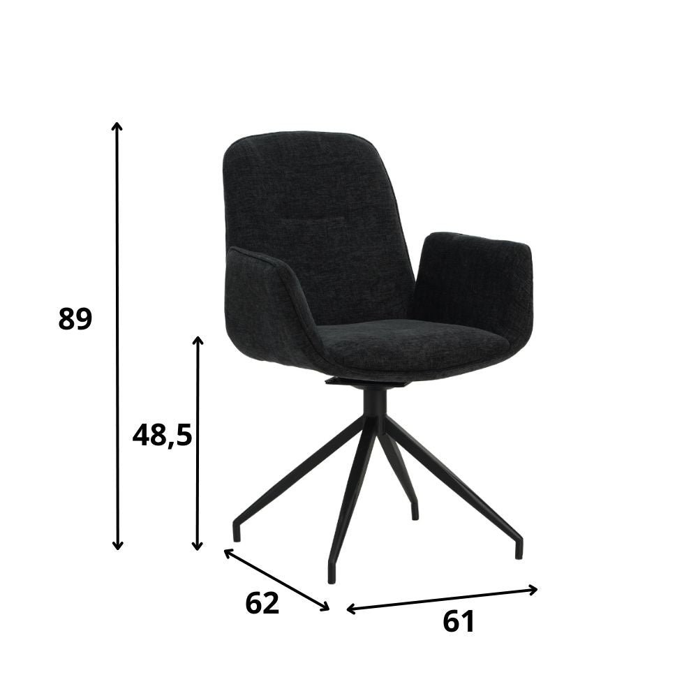 Eetkamerstoel Nela Dimehouse Zwart LxBxH 64x64x52 Stof Witfoto maatindicatie