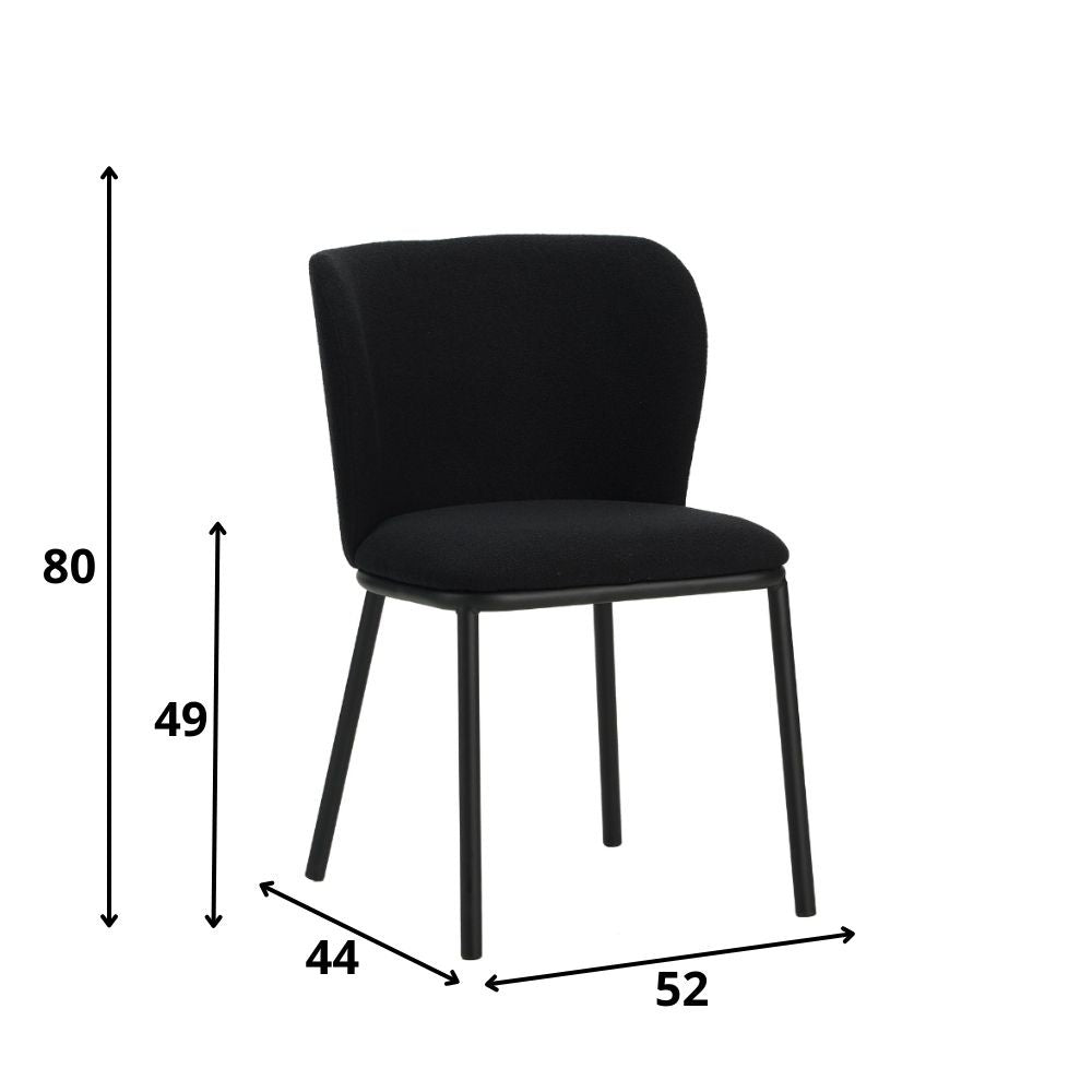 Eetkamerstoel Tess Dimehouse Zwart LxBxH 65x62x56 Stof Witfoto maatindicatie