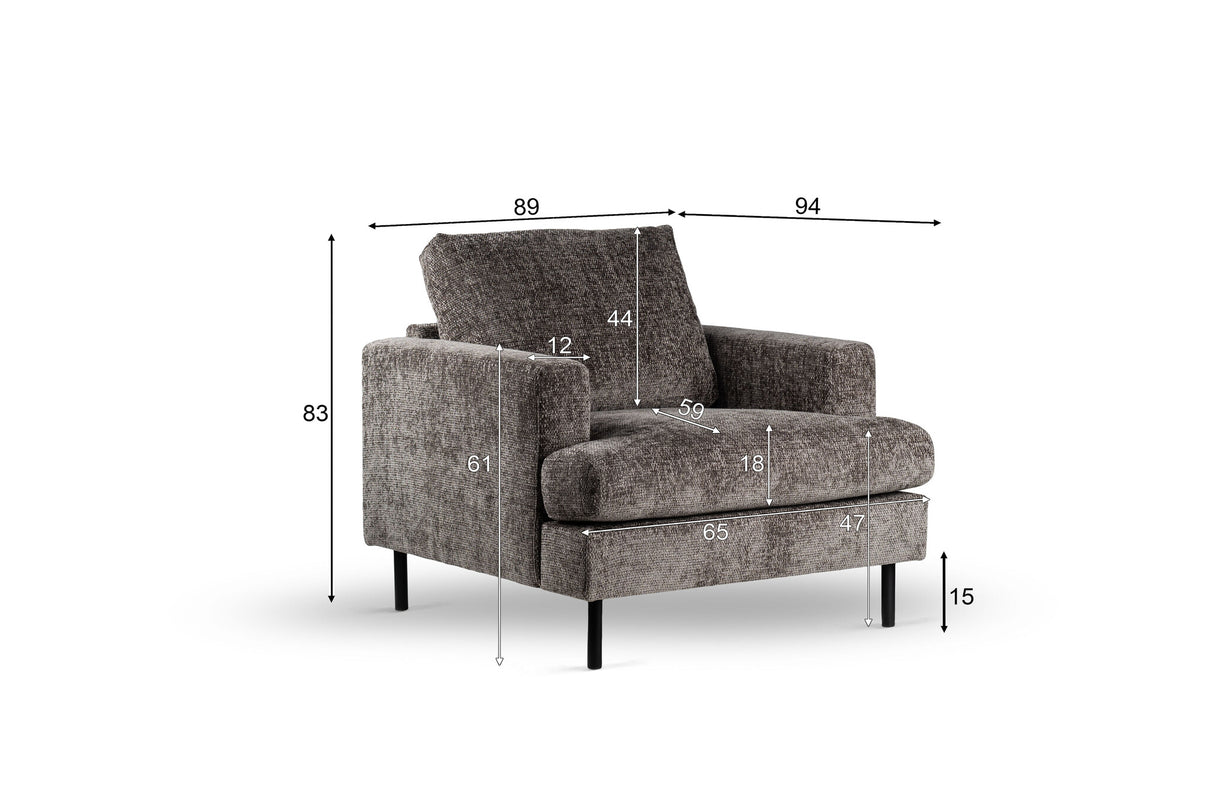 Fauteuil Faya DH Interior Antraciet Witfoto maatindicatie